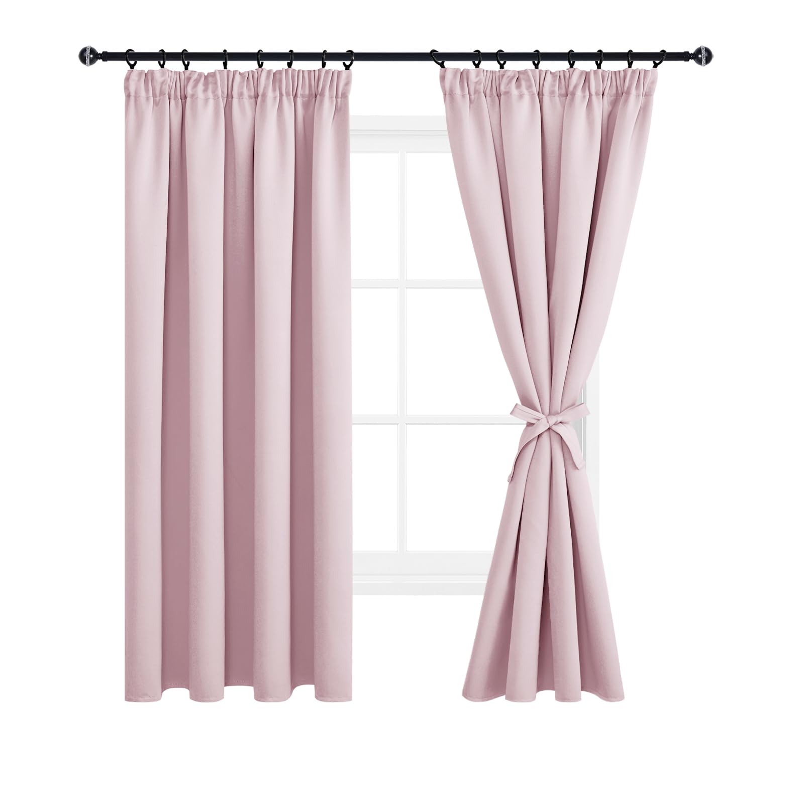 DWCN Blackout Curtains for Bedroom Thermal Insulated Room Darkening Pencil Pleat Window Curtains for Living Room 55 x 79 inch Length, Pink, 2 Panels