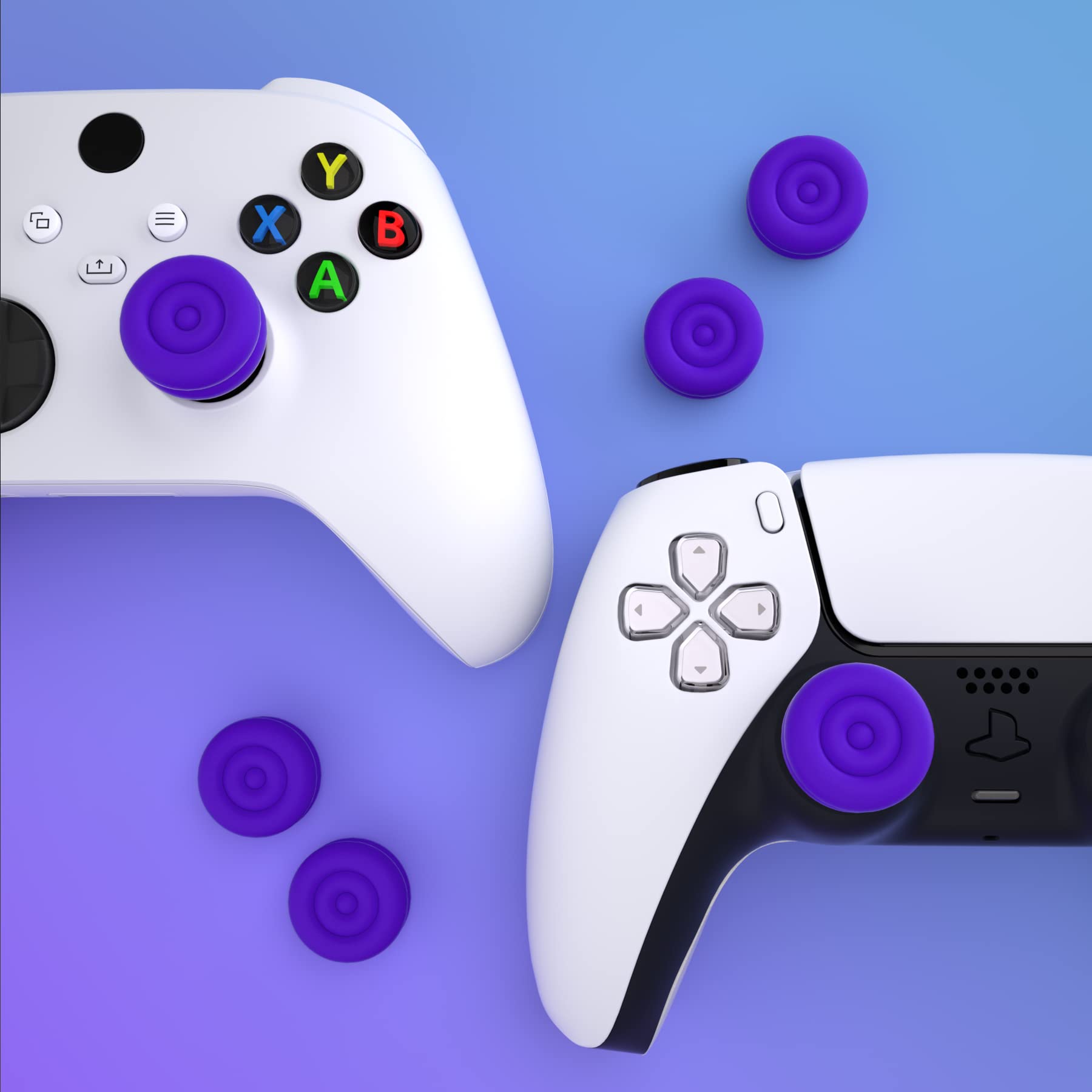 PlayVital Thumbs Cushion Caps Thumb Grips for ps5, for ps4, Thumbstick Grip Cover for Xbox Series X/S, Thumb Grip Caps for Xbox One, Elite Series 2, for Switch Pro Controller - Purple