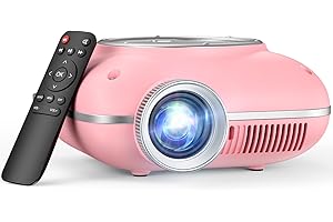 HOMPOW Mini Projector with Two -Way Bluetooth, Portable Projector for Home Theater Use, Support 1080P for Outdoor Projector/Movie Projector Compatible with HDMI, USB, Laptop, TV Stick (Pink)