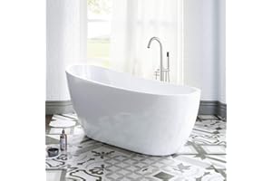 WOODBRIDGE Acrylic Freestanding Bathtub Contemporary Soaking Tub with Brushed Nickel Overflow and Drain B-0006-B/N-Drain &O, 54" B-0006