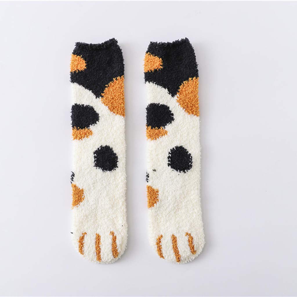 Caerling Damen Kuschelsocken Warme Wintersocken Süßes Cartoon Muster Hausschuhsocken Anti Rutsch Socken Korallenvlies Katzenkralle Socken, 5 Paar/6 Paar (1 Paar, Weiß)