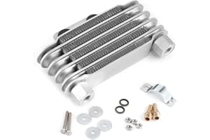 Universal Engine Oil Cooler Kit, Aluminum Alloy, 5 Row, Silver, Cooling Radiator Replacement for Motorcycle, Dirt Bike, ATV, 