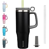 BJPKPK Insualted Tumblers with Handle and Straw 40oz Stianless Steel Travel Coffee Mug Thermal Cups with Lid,Black
