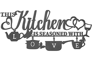KHayRovies Metal Kitchen Wall Decor, This Kitchen is Seasoned with Love Black Word Name Sign Hanging Wall Art Decor, Rustic Iron Letters Quotes for Kitchen Farmhouse Dining Room Home Decor (A)