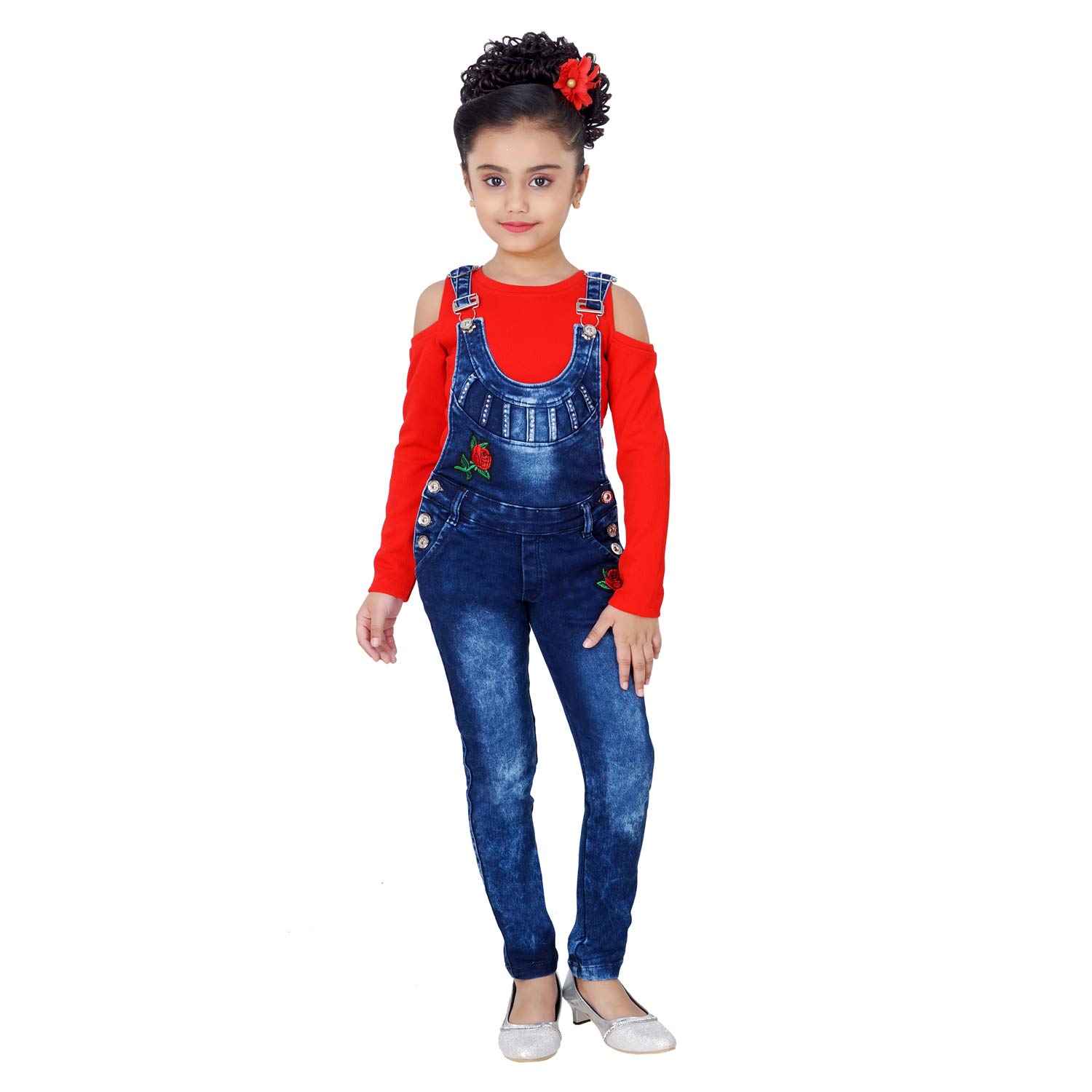 red denim dungarees