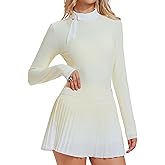 AFZ Two Pieces Tennis Skirt Set for Women Long Sleeve Zip Back Top & High Waisted Pleated Skirt Outfits for Golf,Pickleball