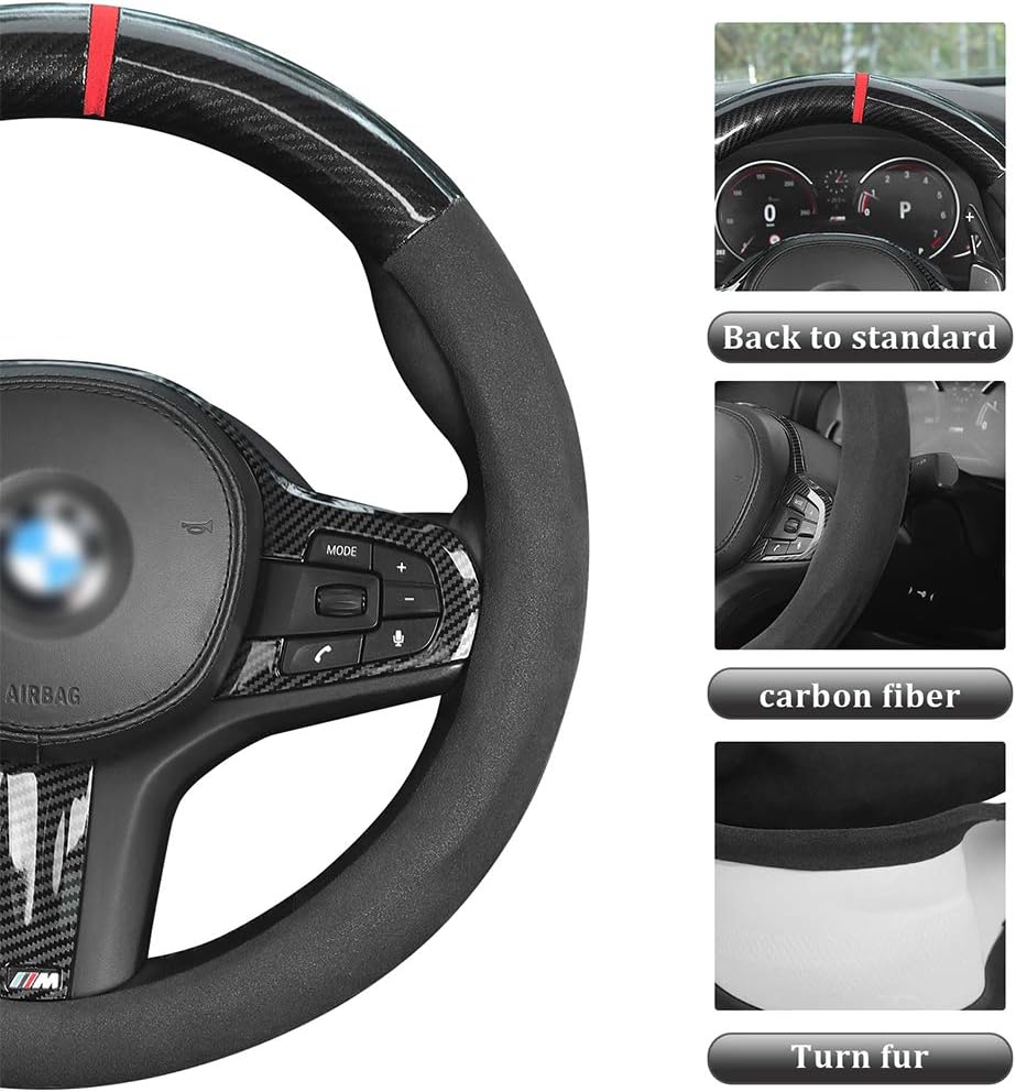 YANDA Car Carbon Fiber Suede Steering Wheel Cover Auto Anti-Slip Leather Automotive Interior Accessories Decorate 15 Inch Universal Red & Black Color: Automotive