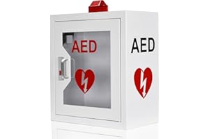 CMXIKJ AED Cabinet, Defibrillator case Wall Mount Storage Cabinet with Alarm Emergency Strobe Light, Metal Steel Plate fits All Brands AED Defibrillators, 14.1 x 7.8 x 15.7 Inch