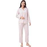 DAVID ARCHY 100% Cotton Pajamas for Women Soft 2 Piece Plaid PJS Sleepwear Loungewear Sets for Women Button Long Sleeve