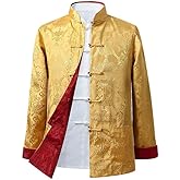 Tang Suit Men Hanfu Chinese Traditional Clothes Long Sleeve Top, Can be Worn on Both Sides,Tang Suit Jacket Men Silk