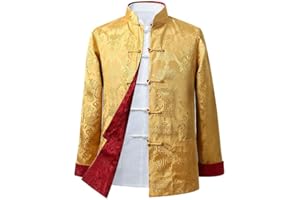 JSJTAMUS Tang Suit Men Hanfu Chinese Traditional Clothes Long Sleeve Top, Can be Worn on Both Sides,Tang Suit Jacket Men Silk