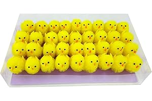 DearSun Pack of 36pcs, 1.35 inches High Mini Easter Chicks, Fluffy Chenille Little Tiny Chicks, Easter Bonnet Decorations Par