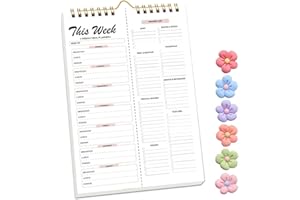 Handmade Bound Weekly Detachable Diet Plan Sheet, 52 Sheets Double Helix Tear-Off Meal Planner and Grocery List, Food/Menu Or