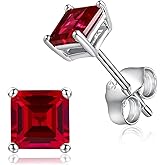 925 Sterling Silver Birthstone Stud Earrings for Women Men, Created Sapphire/Emerald/Ruby/Spinel Earrings Birthday Everyday Jewelry(with Box)