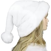 Brihasory White Sequin Santa Hat, Thicken Velvet Plush Christmas Hat for Women Men Adults, Comfort Lining Holiday Hat for Santa Claus, Suit for Family Xmas Eve New Year Festival Party Accessories