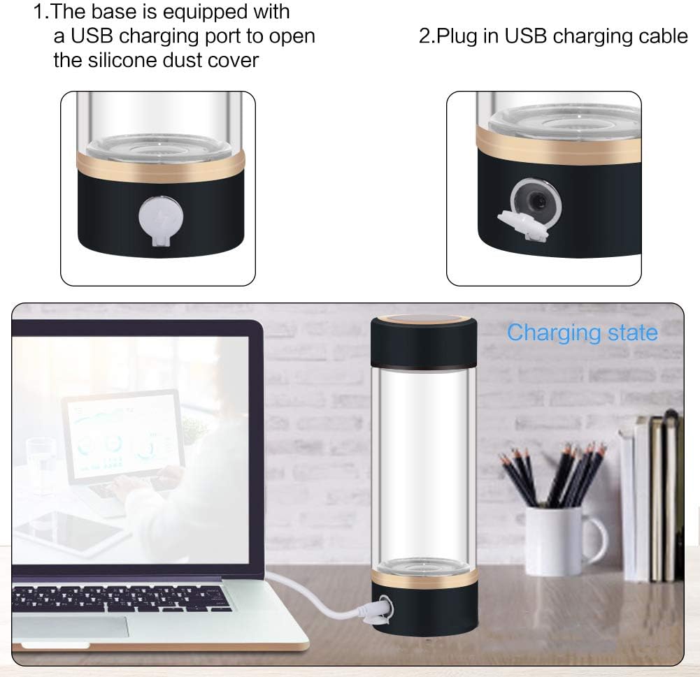 Portable hydrogen water bottle, hydrogen-rich water cup glass bottle hydrogen water bottle generator SPE and PEM hydrogen water generator: Home & Kitchen