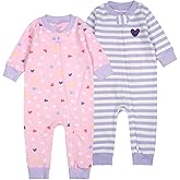 Teach Leanbh Baby 2-Pack 100% Cotton Romper Jumpsuits Two Way Zipper Long Sleeve Footless Sleep and Play
