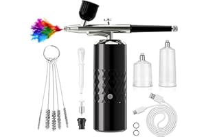 CRPEN Airbrush Kit Rechargeable Cordless Airbrush Compressor Portable Handheld Airbrush Air Brush for Model Painting,Nail Art,Cake decoration,Makeup, Barber (Black)