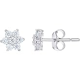 Sterling Silver Or Yellow-Tone Womens Moissanite Flower Stud Earrings