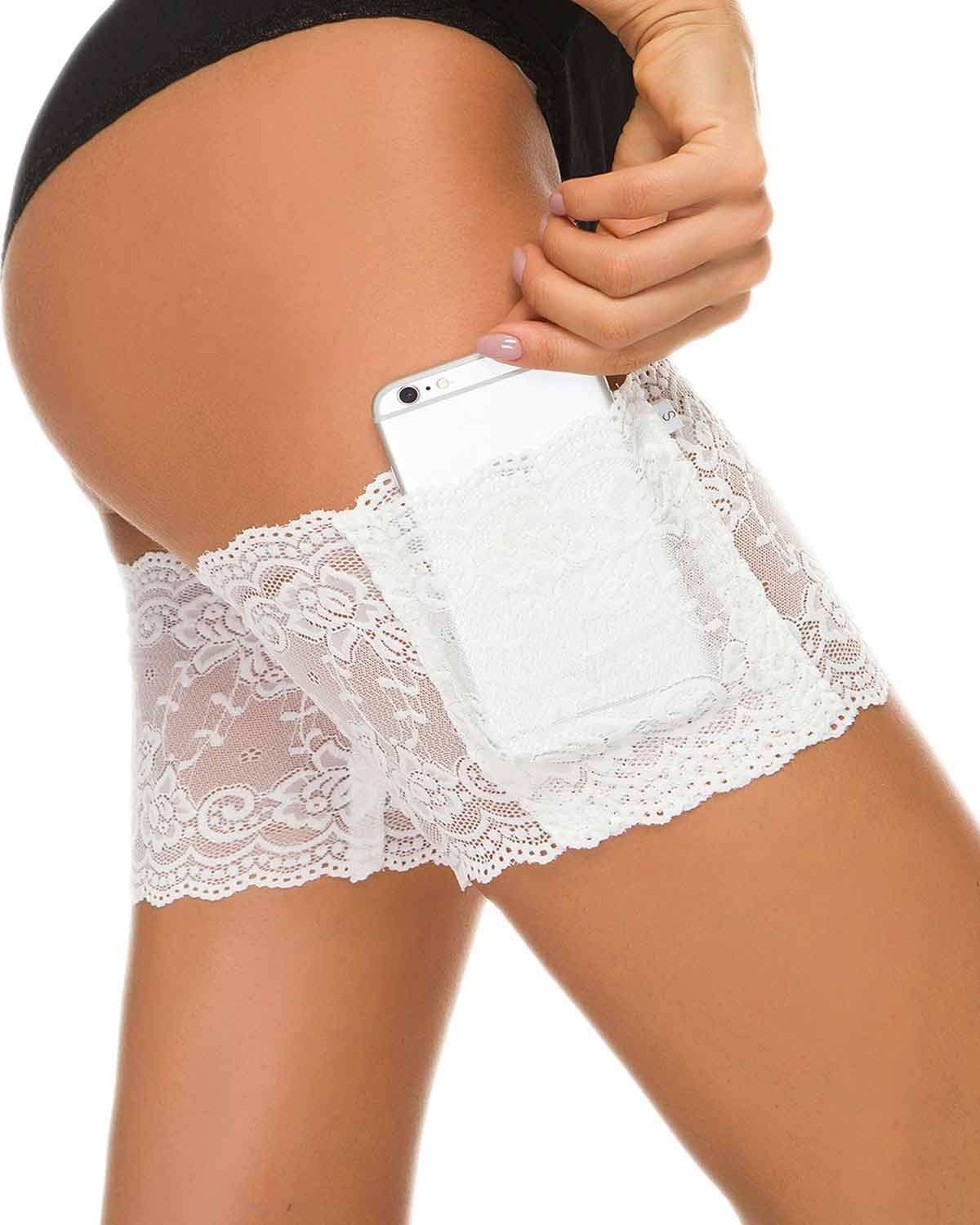 UMIPUBO Elastic Lace Thigh Bands, Prevent Rubbing and Chafing with Anti Slip Silicone and Cellphone Pocket