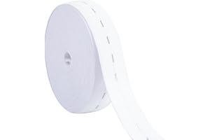 DHAIQC Flat Sewing Elastic Band with Buttonholes 1 Inch x 11 Yards, White Knit Elastic Spool High Elasticity Stretchable for Waistband, Pants Waist, Necklines or Crafts DIY