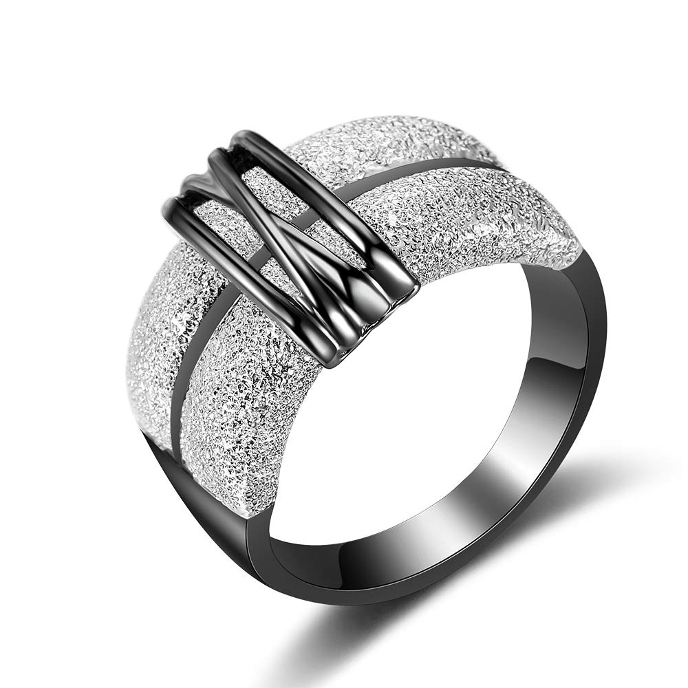 dnswez 2 Tone Silver and Gold Diamond Rings Bead mat Wide Band Statment for Women