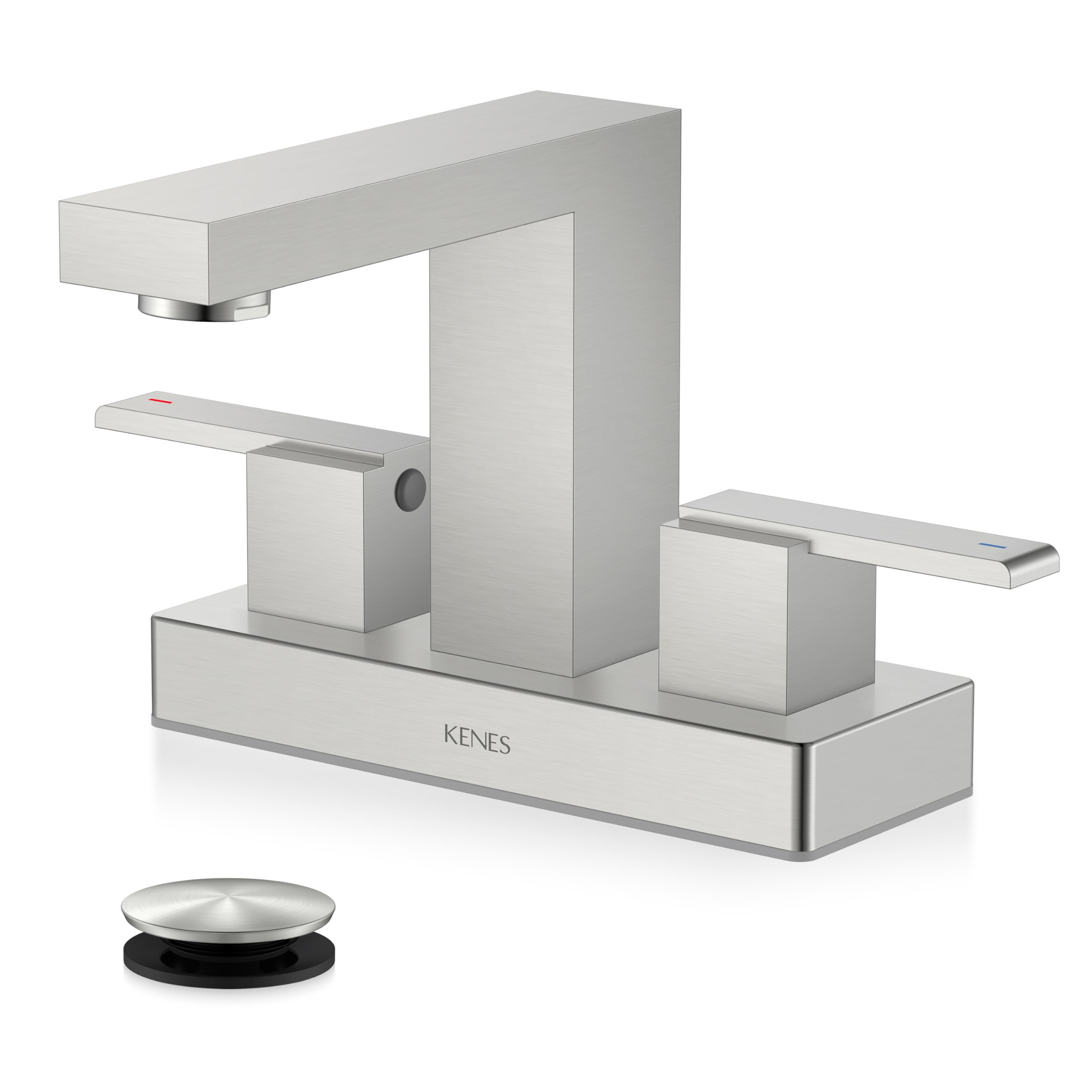 Photo 1 of KENES Brushed Nickel Bathroom Faucet Centerset Two-Handle Bathroom Sink Faucet 3 Hole Modern Vanity Faucet with Pop Up Drain & Supply Lines, KE-9051-P