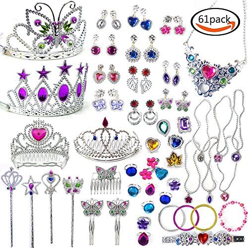 SERONLINE 61pcs Princess Pretend Jewelry Toy Jewelry Dress Up Play Set