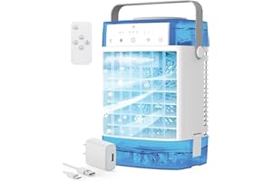 YESTONO Portable Air Conditioners,3-Speed Small AC Fan, Evaporative Air Cooler with Remote,Timer function,7-Color Night light, 2 Mist modes,Personal Air Conditioner for Bedroom,Office,Room(Blue)