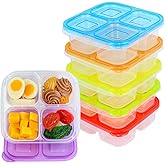 Finorder 6 Pack 4-Compartment Food Containers, Reusable Snack Containers for Kids Adults School Work Picnic, Lunch Bento Box Meal Prep Containers (Classic Color Set)