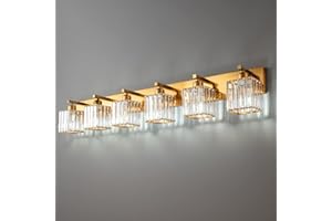 FDPBY Modern Bathroom Vanity Light 6-Lights Modern Gold Brushed Brass Finish Crystal Bathroom Wall Light Bathroom Vanity Light Fixtures