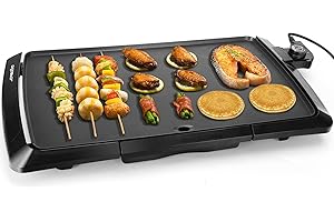 Aigostar Electric Griddle Nonstick Extra Large 1500W Pancake Griddle Pan 8-Serving Electric Indoor Grill, 5-Level Control with Adjustable Temperature & Oil Drip Tray, 20” x 10” Family-Sized, Black