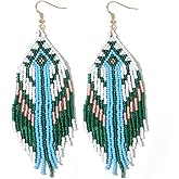 SHINUS BOHO Beaded Tassel Dangling Earrings For Women,Boho Long Festive Jewelry Design Drop Summer jewelry Gifts.