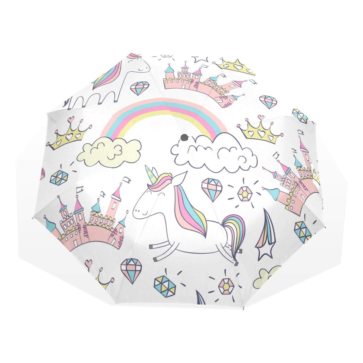 ISAOA Automatic Travel Umbrella,Folding Umbrella Magic Cute Unicorn Windproof Ultra Light UV Protection Umbrella Compact Handle for Easy Carry for Women Men