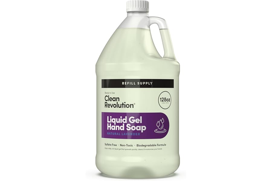 Clean Revolution Liquid Gel Hand Soap, Silky Rich Liquid, Quick Lather, Fast Rinsing, Contains Real Essential Oils (Natural Lavender) 128 Fl Oz