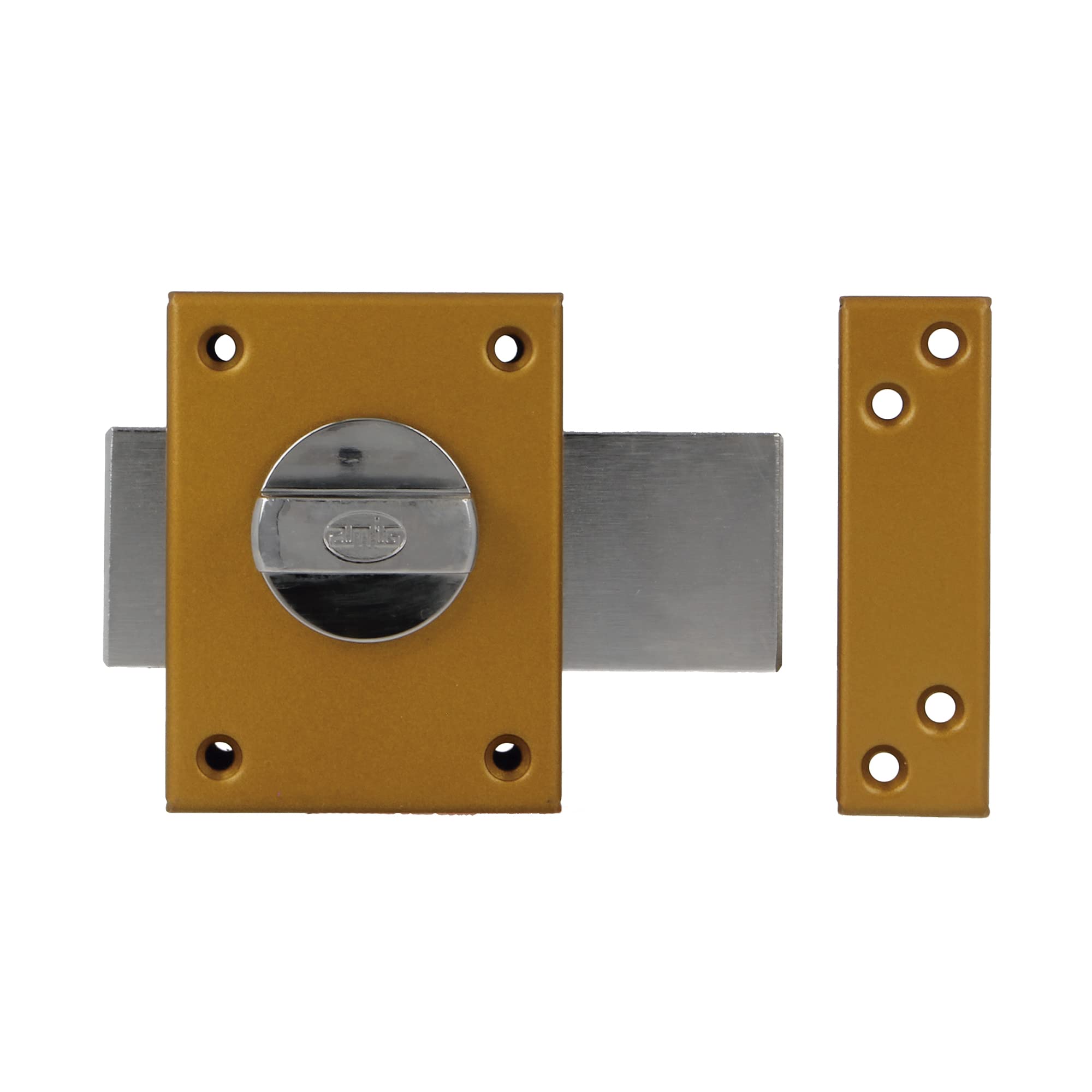 Amig - Overlap Lock with Locking Lever and Internal Crutch for Wooden Doors Mod. 85-85 x 65 mm - Latch with Round Security Cylinder - Gold Enamelled Steel