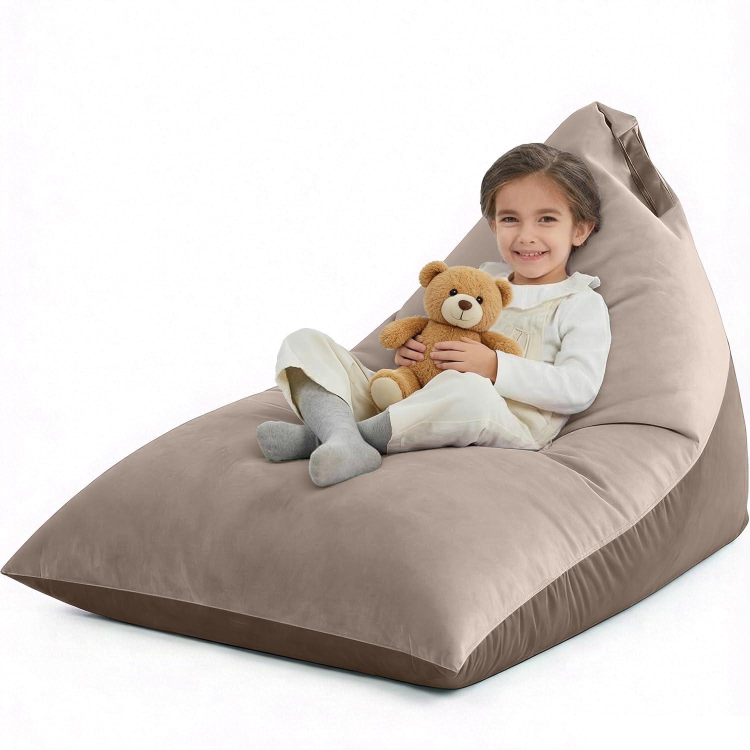 Nobildonna 4ft Bean Bag Chair Cover (No Filler) for Adults, 400L Extra Large Triangular Beanbag Chair Cover, Washable Beanbag Without Filling Ultra Soft Lazy Sofa Premium Velvet Cover (Brown)