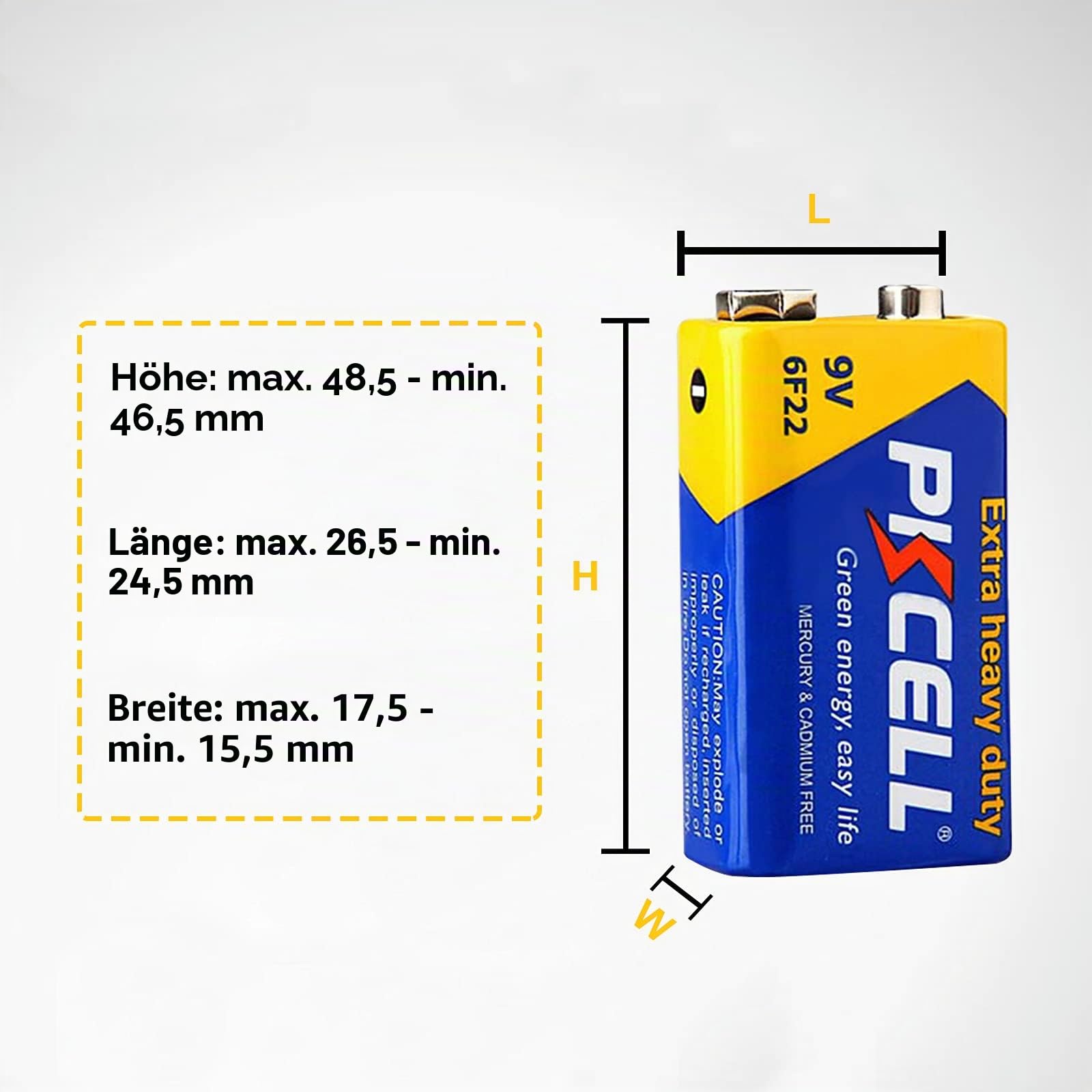 PKCELL 9V Batterie, Blockbatterie, 6F22 Batterien für Rauchmelder 8 Stück 6