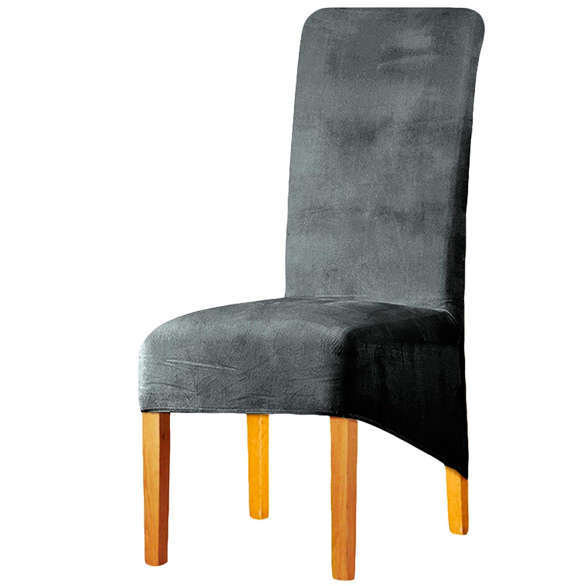 LANSHENG Velvet Dining Chair Covers, Stretch High Back Chair Seat Protector Slipcovers, Washable Removable Kitchen Chair Covers for Dining Room (Silver Gray, Set of 2)
