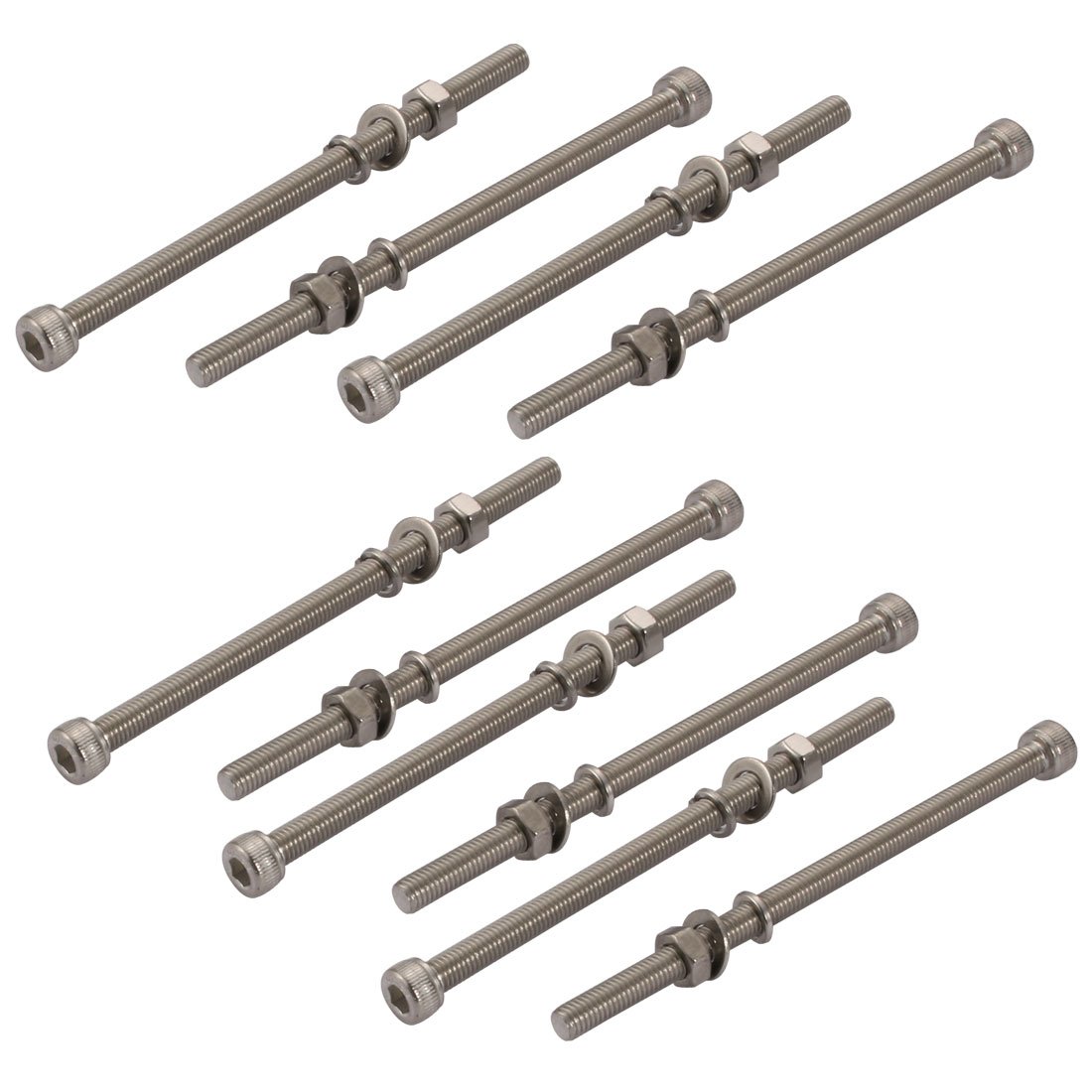 Sourcingmap 10pcs M5x100mm 304 Stainless Steel Knurled Hex Socket Head Bolts Nuts w Washers