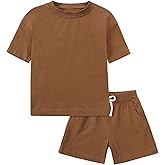 ROMPERINBOX Toddler Boy Summer Outfits 2T 3T 4T Tracksuit Solid 2-piece Short Sleeve T-shirt & Shorts Clothes Set