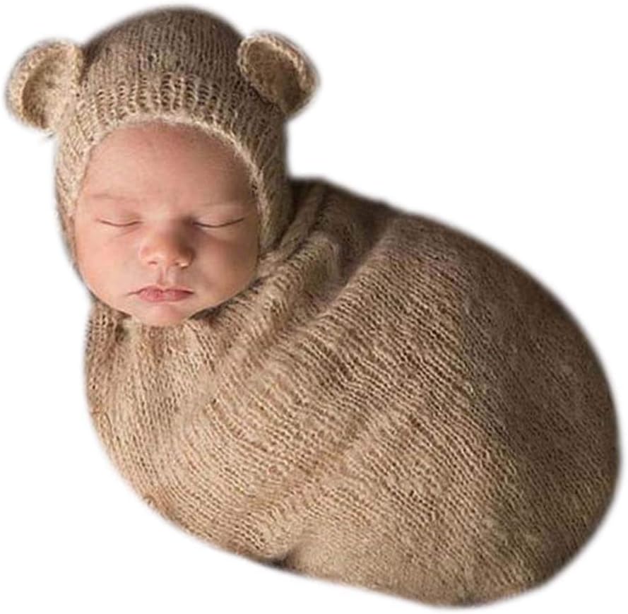 Newborn Baby Photography Props Mohair Outfits Crochet Bonnet & Sleeping Bag Set for Boy Girls Photo Shoot Posing