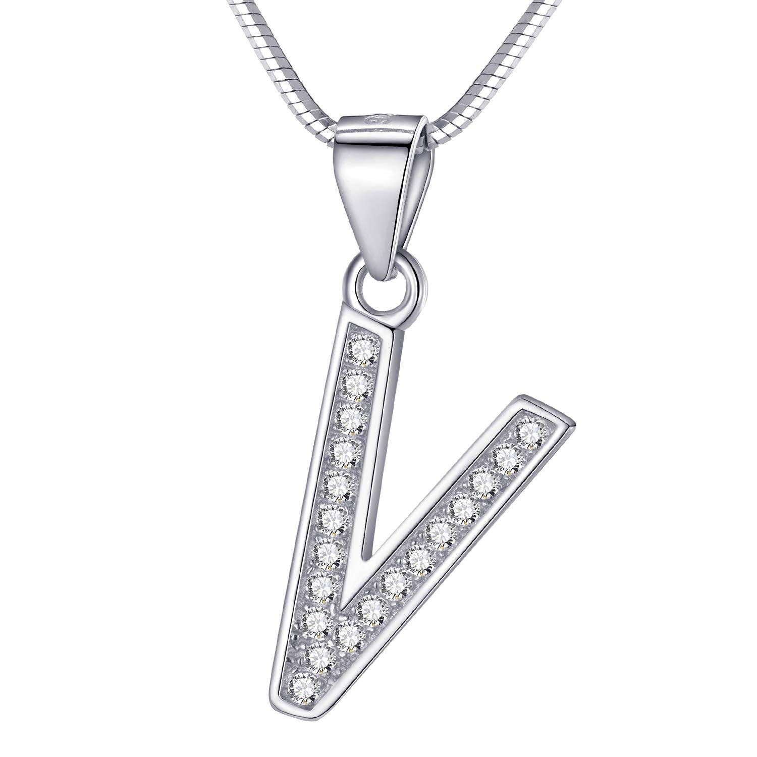 Morella Women's Letter Necklace Necklace and Pendant Letter V - 925 Sterling Silver Rhodium Plated – 45 cm Long