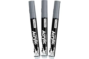 FLYMAX Grey Marker Paint Pens - Permanent Marker Pens Grey Acrylic Paint Water-Based 2.5mm Medium Tip Waterproof Quick-Drying (3 in 1Pack)