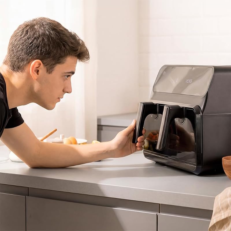 Friggitrice ad Aria Cecofry Advance 9000 Window Plus. 9L o Doppio Cestello 4,5L, 2200W, Temperatura Duale, 8 Menu, Pannello Touch, Finestra Visione, Cottura Rapida Uniforme