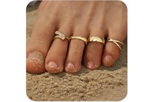 Thunaraz 4Pcs 14K Gold Plated Toe Rings for Women Adjustable Gold Toe Ring Set Non Tarnish Open Band Toe Rings Stacking CZ Bo