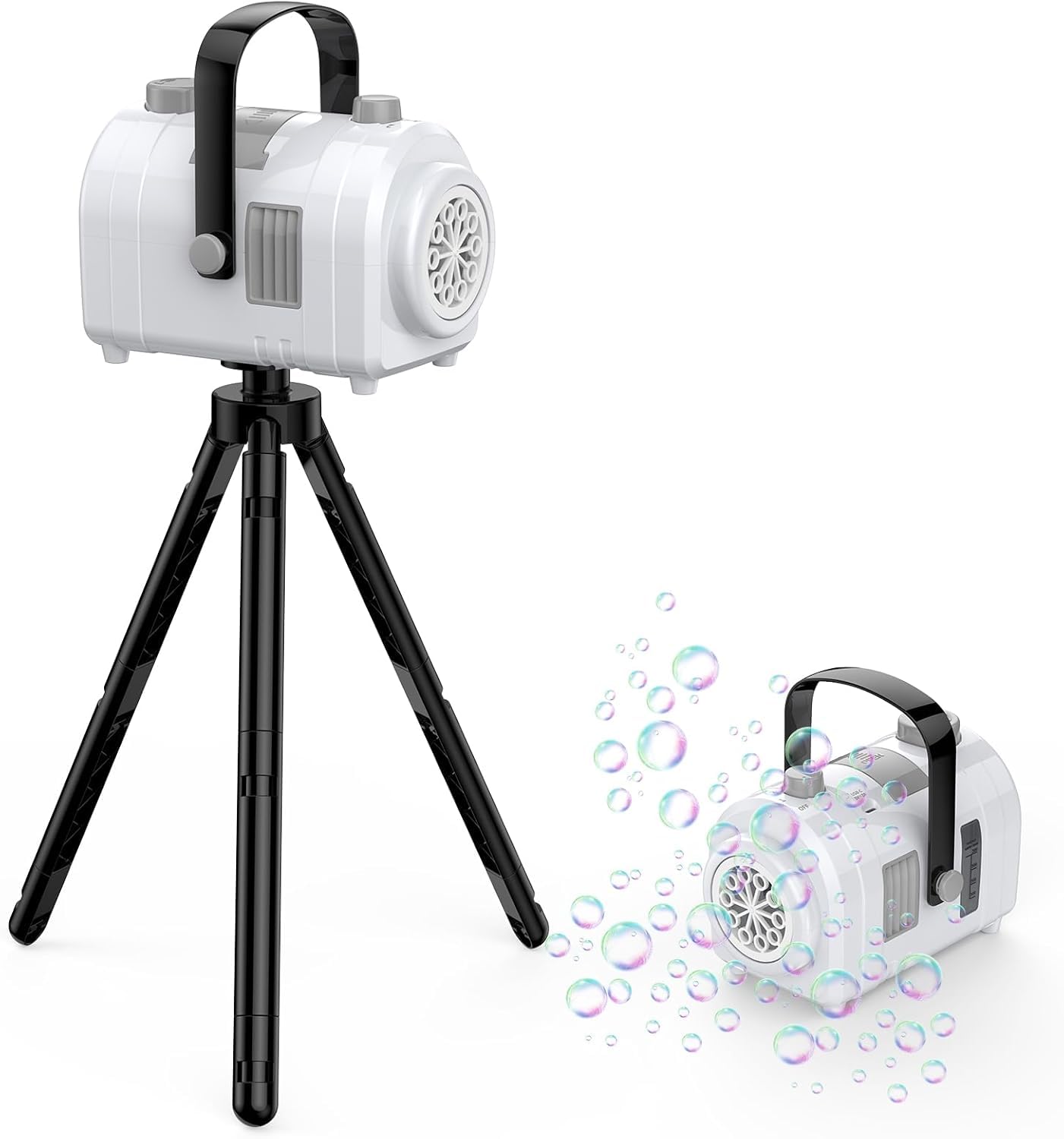 PHNIXGAM Bubble Machine Large Capacity, Automatic Kids Bubble Blower with 10 Holes 2 Speeds 17oz Capacity, Rechargeable Portable Bubble Toy with Tripod for Indoor, Outdoor, Birthday, Parties (White)