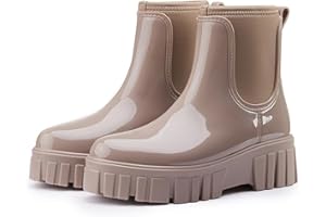 Gets Womens Rain Boots, Waterproof Platform Rubber Chelsea Rainboots, Comfortable Short Shoes Ankle Garden Boots for Outdoor Work