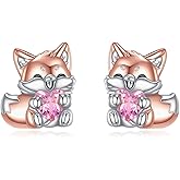 Hancock Fox Earrings Sterling Silver Fox Stud Earrings Cute Pink Animals Jewelry Gifts for Women