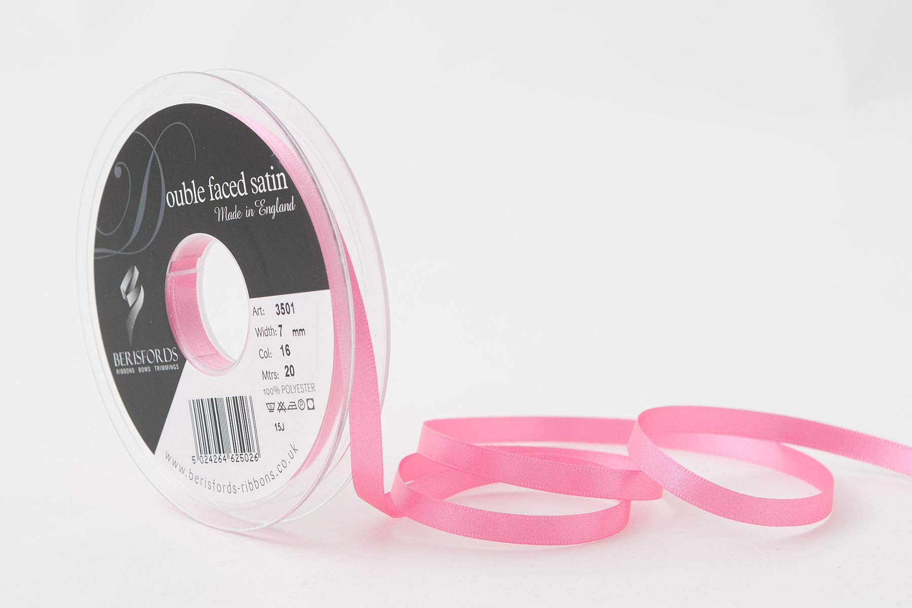 Berisfords Double FACE Poly Satin Ribbon, Sugar Pink, 7 mm โ image 1